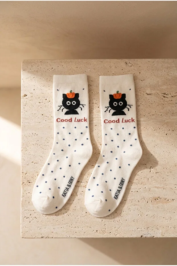 Kadın 4'lü Karışık Kedi Desenli Soket Çorap